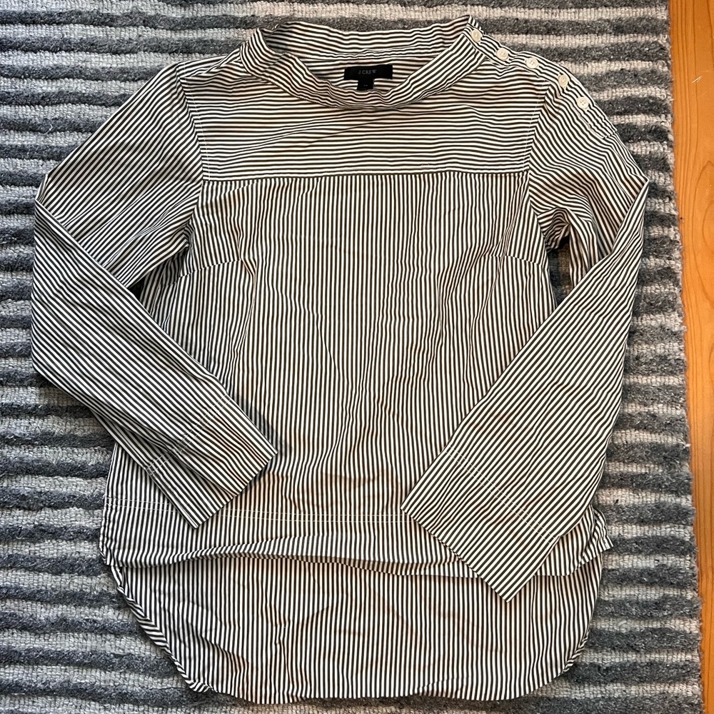 JCrew pinstripe shoulder button top